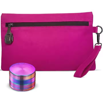 Vivid Pink Scent proof Handbag With Metal Combi...